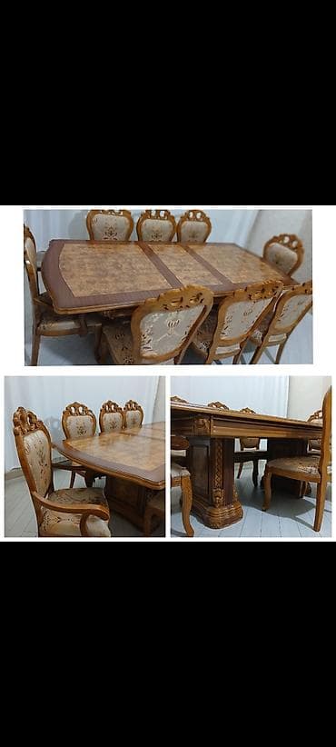 kiraye stol stullar: Qonaq otağı üçün, İşlənmiş, Dördbucaq masa, 8 stul — 1