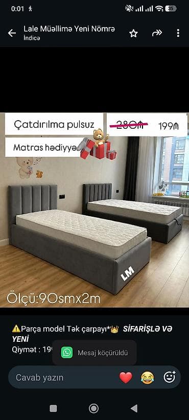 ⚠️Parça model Tək çarpayı*👑 _*SİFARİŞLƏ VƏ YENİ*_ Qiymət : 199₼ — 1