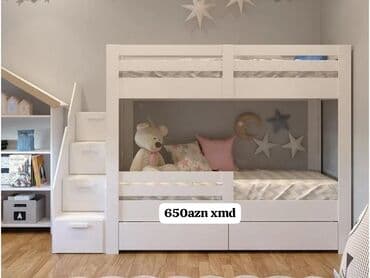 Uşaq otağı üçün iki mərtəbəli çarpayı - Material: ağ rəngli