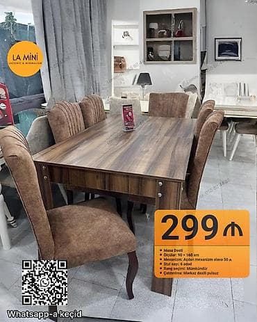 kuxna stol stullari: Açılan, Dördbucaq masa, 6 stul — 1