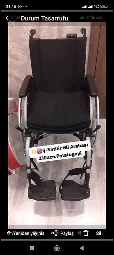 Manual əl arabası (təkərli kreslo) - Qara rəng, yüngül metal çərçivə — 1