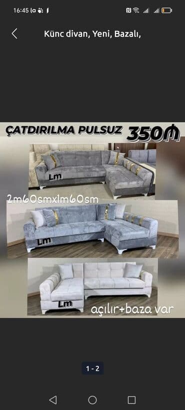 taxt uzluyu: Künc divan, Yeni, Açılmayan, Bazasız, Şəhərdaxili pulsuz çatdırılma — 13