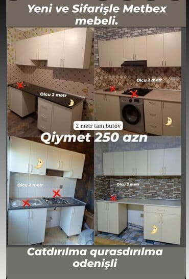 mətbəx dəstləri: 🟣Metbex mebeli 🟣 *Qiymet *250azn🟣* 🟣Ölçü 2 metr. 🟣Rezapal hediyye 🟣 — 1