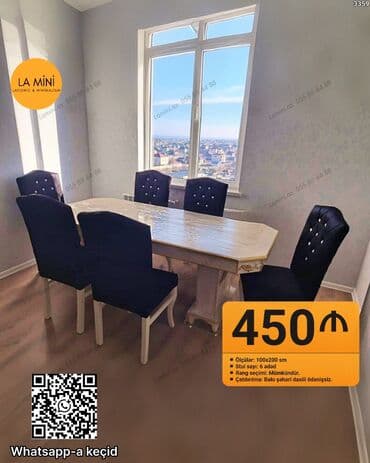 Qonaq otağı üçün, Dördbucaq masa, 6 stul