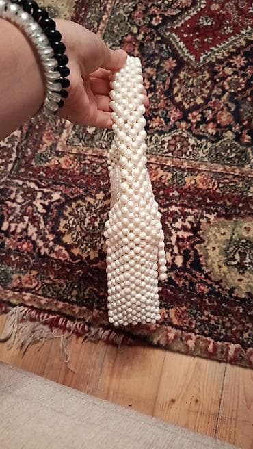 Сумки: Mirvari fakturalı əl işi çanta - Material: Süni mirvari boncuklardan — 3