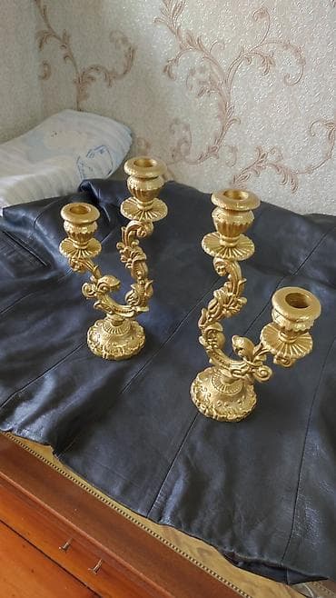 qara sam: Klassik dizaynlı 2 ədəd üçbaşlı şamdan dəsti - Material: metal — 1