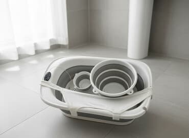 Akbebe Baby Queenix - yığılan uşaq vannası. Dəstdə vanna, vedrə