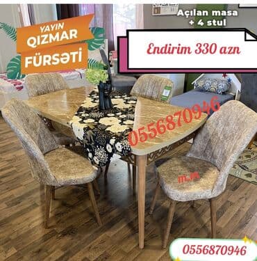 Fizika: Mətbəx üçün, Yeni, Açılan, Dördbucaq masa, 4 stul — 9