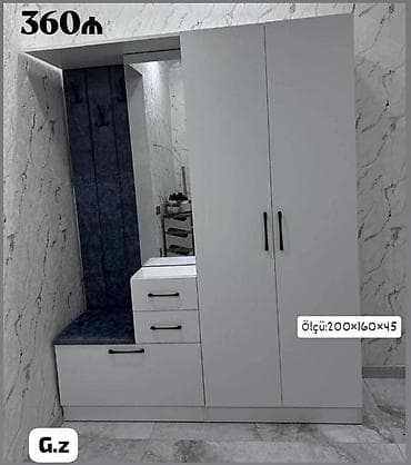 2 qapılı, Güzgülü, Ağ, Digər material, Açılan, Düz dolab