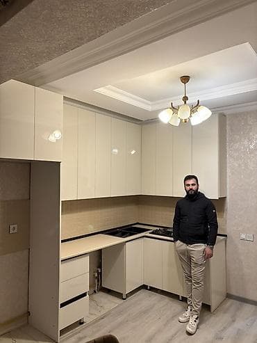 Mətbəx mebeli dəsti – L formalı, müasir dizayn - Rəng: krem-ağ