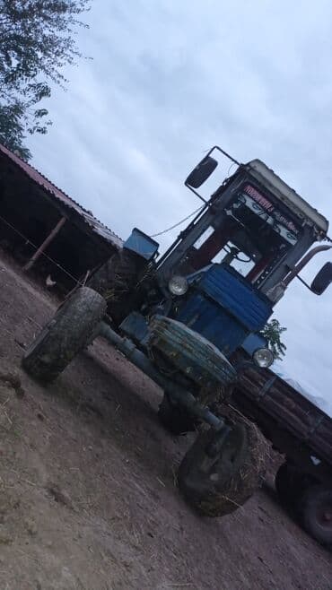 Mavi rəngli kənd təsərrüfatı traktoru - Kabinli, iki yan güzgü və üst