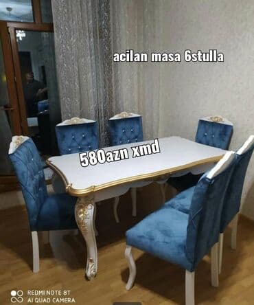 Masa və oturacaq dəstləri: Qonaq otağı üçün, Yeni, Açılmayan, Dördbucaq masa, 6 stul — 2