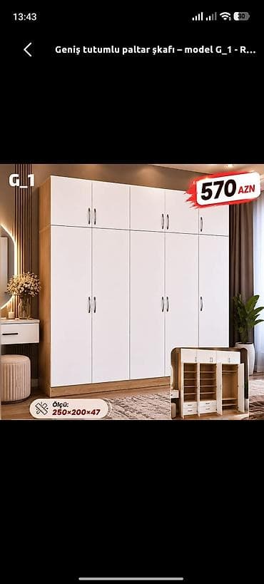 Geniş tutumlu paltar şkafı – model G_1 - Ölçü: 250 × 200 × 47 sm - lalafo.az -da Geniş tutumlu paltar şkafı – model G_1 - Ölçü: 250 × 200 × 47 sm -