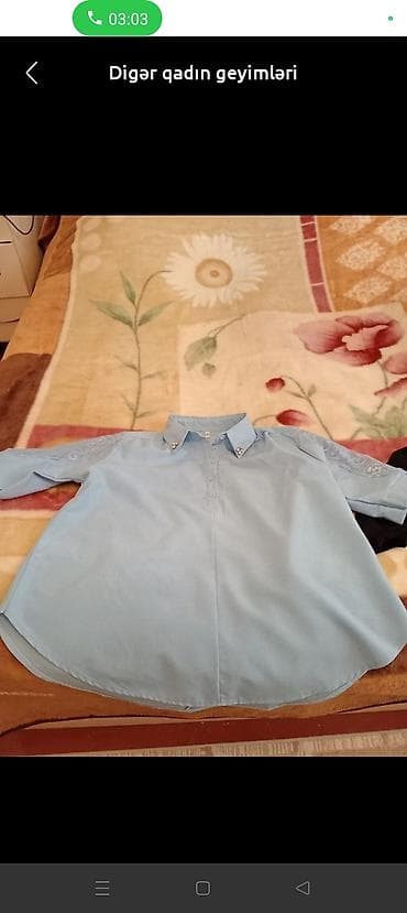 cins: Açıq mavi rəngdə qadın köynəyi/bluza. - Model: uzun, arxa və ön — 1