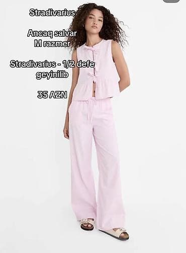 kəsdum şalvar: Şalvar, Stradivarius, M, rəng - Çəhrayı — 1