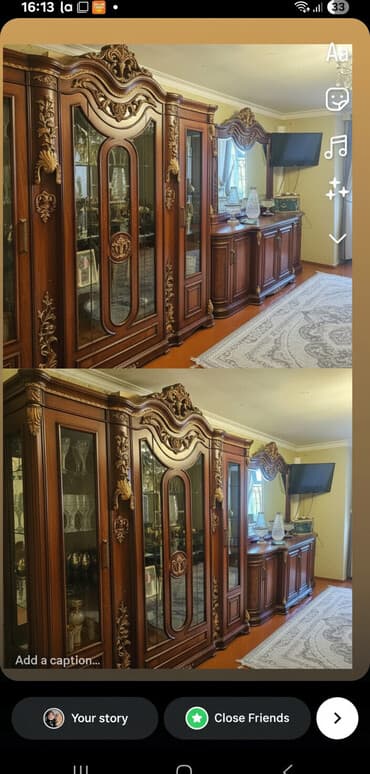 nar sixan satilir: - Böyük vitrinli şkaf (3 bölməli, şüşə qapılar, içəridə şüşə rəflər — 1