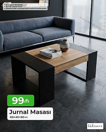 Jurnal masası – 60×45×90 sm - Modern dizayn: taxta üst səth və mat — 1