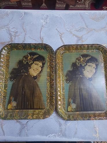 qapi ucun bezekler: İki ədəd dekorativ metal sini/dəbli servis podnosu dəsti — 1