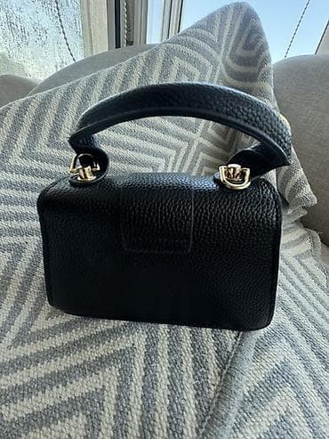 Сумки: Qara mini dəri çanta - Material: teksturalı (qozalı) süni/dəri — 3