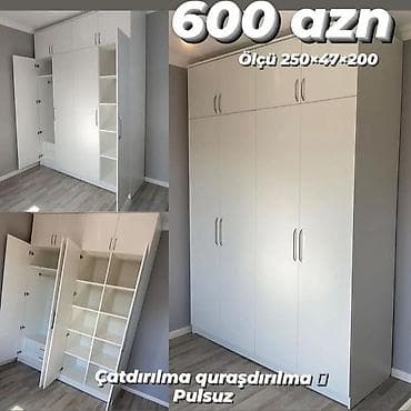 Yeni, 6 qapı, Siyirməli, Ağ, Digər material, Açılan, Düz dolab
