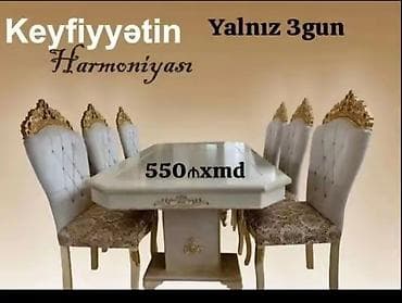 stolustu dəst: Zərif klassik üslubda yemək otağı dəsti. - Tərkibi: 1 masa + 6 stul - — 1