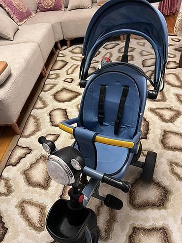 uşaq üçün velosibet: Uşaq üçtəkərli velosiped-araba, mavi rəng. Tezedir, alindi istifade — 1