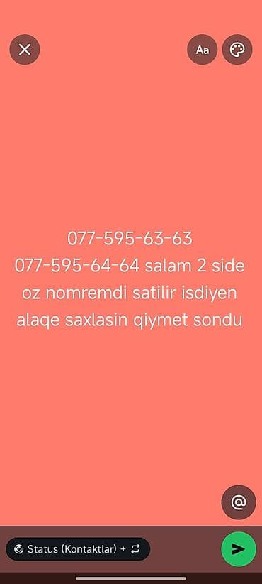 səyyar satıcı: VIP nömrələr satılır - Operator: 077 (Azerfon/Nar) - Nömrələr: • — 1