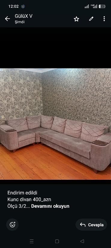 Endirim edildi Kunc divan 400_azn Ölçü 3/2 Bazalidir,acilir Az