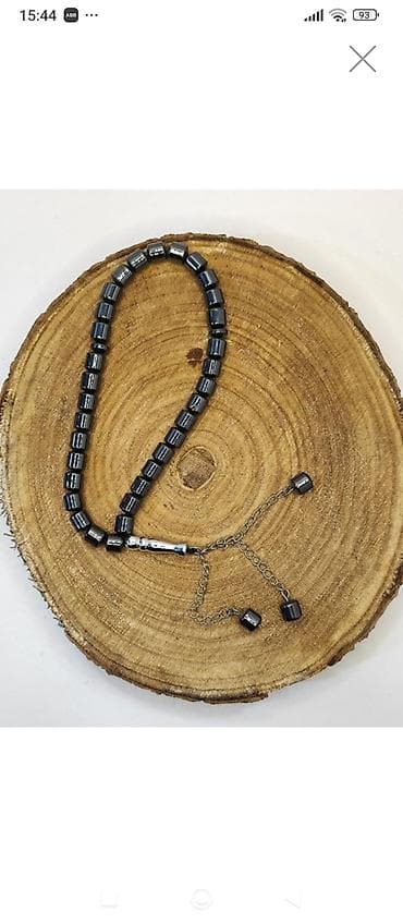 sepi: Hematit təsbeh - Material: Təbii hematit daşı - Rəng: Tünd boz/metal — 1