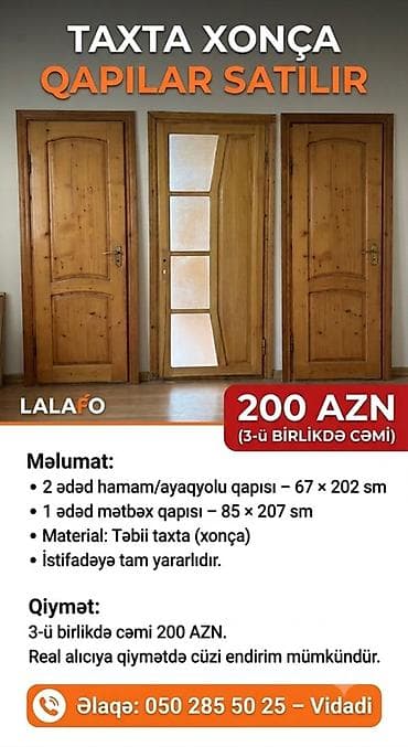 qapı taxda: Taxta xonça qapılar satılır – 3 ədəd dəst Tərkib: - 2 ədəd — 1