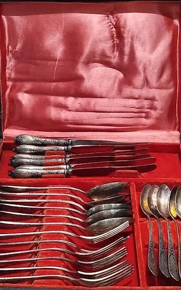 su cenleri: Əntiq 24 parça melxior(gümüş suyuna çəkilmiş mis-nikel ərintısı)olan — 2