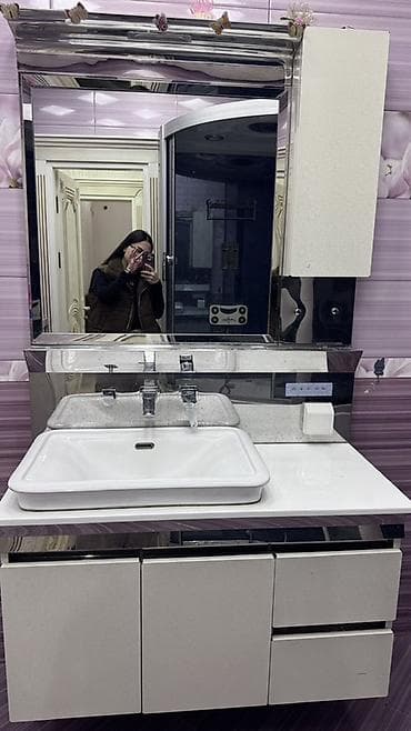 зеркало в ванную: Hamam üçün güzgülü lavabo dəsti - Müasir dizaynlı asma tumbalı lavabo — 1