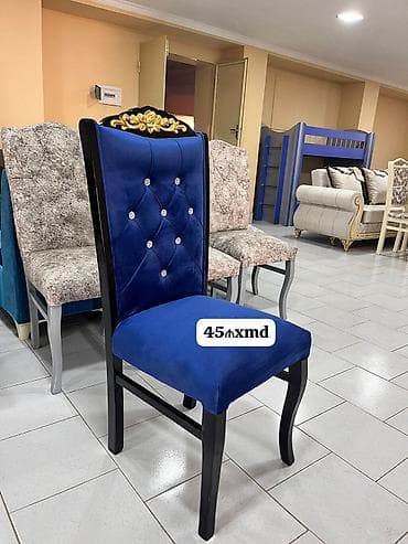 ütu stolu: Mavi məxmər üzlüklü zərif yemək otağı stulu. - Rəng: kral mavisi - — 1