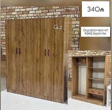 4 qapılı, Siyirməli, Qəhvəyi, Taxta, Açılan, Düz dolab