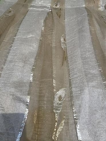 Fiqurlar: Şəffaf dekorativ tül parça - Rəng: açıq bej və gümüş tonlarında — 1