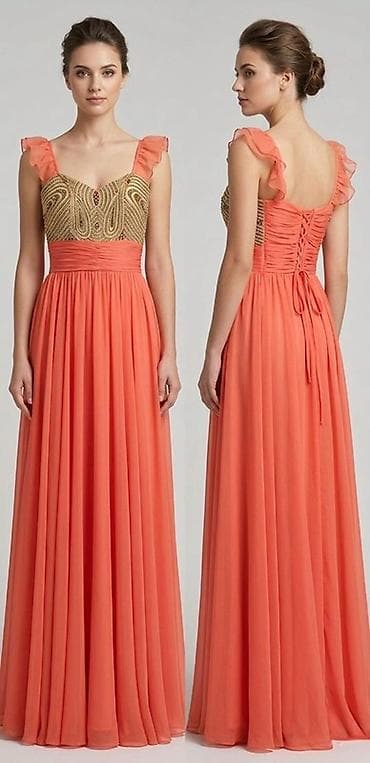 Uzun ziyafət/gecə geyimi – ərik rəngi - Model: Maxsi uzunluqda, axıcı