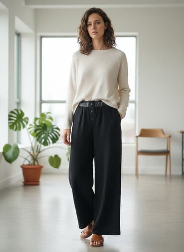 ziyafət geyim: Qadın şalvarı – qara rəngdə, geniş kəsimli palazzo üslubu. - Bel — 1