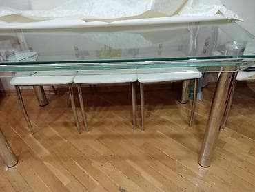 ber ber stolu: Qalın şüşəli stol -150 sm. - Geniş, şəffaf temperli şüşə üstlük — 1