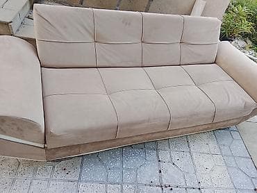 divan sultan: Bej rəngli divan – 3 nəfərlik - Yumşaq mikrofiber/parça üzlük, kvadrat — 3