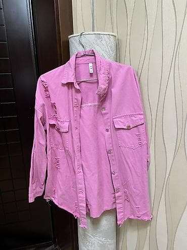 Şəxsi əşyalar: Oversize üslubda qadın köynəyi/shaket - Rəng: çəhrayı - Model: uzun — 1