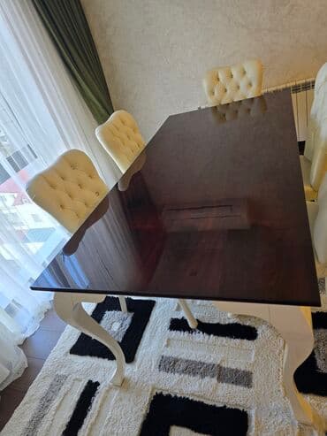 masa dəst: Qonaq otağı üçün, İşlənmiş, Açılmayan, Dördbucaq masa, 6 stul — 2