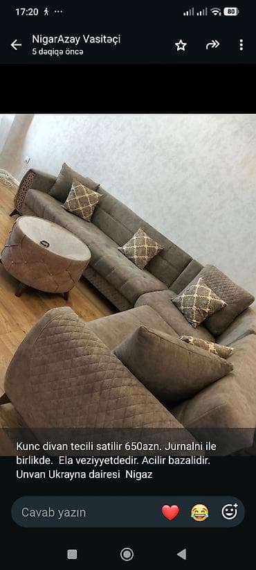divan satisi: Kunc divan tecili satilir 650azn. Jurnalni ile birlikde. Ela — 1