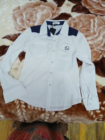 qizlar ucun mekteb koynekleri: Yeni ağ rəngli qızlar uçün köynək,razmer-M. Новая — 4