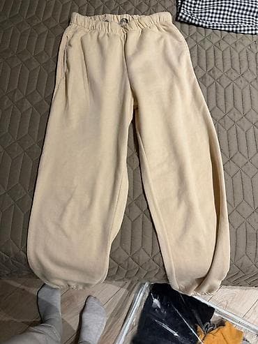 alt pal: Bej rəngli uniseks idman şalvarı - Rahat, yumşaq parça (flis/paça — 1