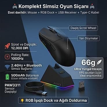 rgb mouse: 🎮 Oyun üçün ideal, ultra yüngül və sürətli simsiz mouse! 🔧 — 1