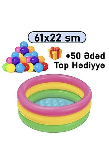 Hovuzlar: Uşaq üçün şişmə hovuz – rəngarəng 3 halqalı model Ölçü: 61 x 22 sm — 1