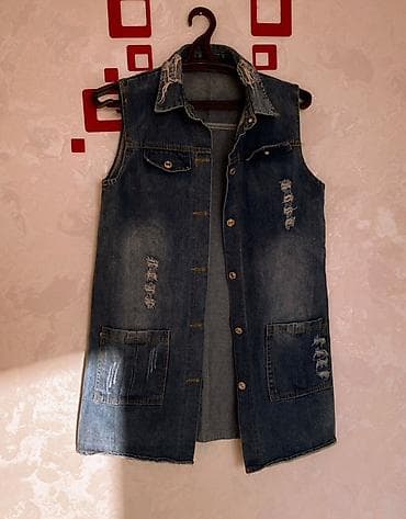 lego satış: Uzun Cins Jilet - Material: qalın denim (cins) - Rəng: tünd mavi — 1