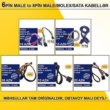 Kabellər "6PİN MALE to 8PİN MALE/MOLEX/SATA Original” MƏHSULLAR TAM — 1
