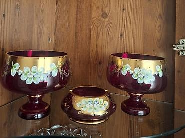 gozel hediyyeler: Qırmızı şüşədən 3 hissəli dekorativ qəndan dəsti - Tərkib: 2 ədəd — 1