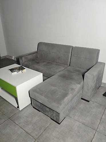 Boz rəngli L formalı künc divanı - Kompakt ölçülü, iki yerlik